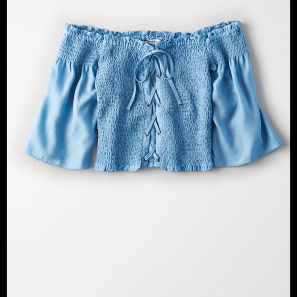 AE off the shoulder blue crop top